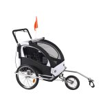 2-in-1 Double 2 Seat Bicycle Trailer Jogger Strollerwith Handle Bar and Wheels Bike Hitch Safety Flag Foldable Bike Traile