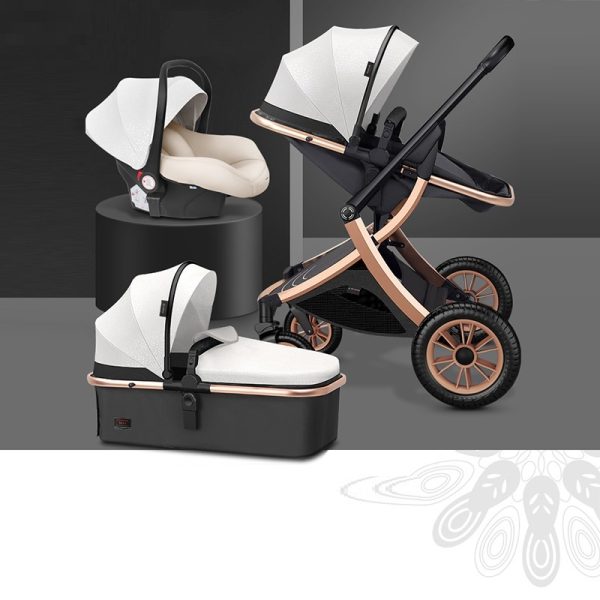 Luxury Baby Stroller 3 in 1 X Design Cart Portable Travel Baby Carriage Fold Pram Aluminum Frame High Landscape Car for Newborn