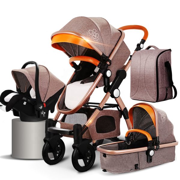 High landscape stroller baby 4 in 1 basket multifunctional foldable sitting and lying shock-absorbing baby stroller