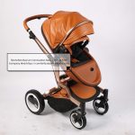 Luxury Pram Babyfond High landscape Baby Stroller PU Leather Two-Way Push Baby Stroller