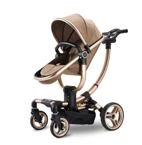 Stroller 4 in 1 armrest leather bidirectional high landscape stroller with reclining hand baby stroller