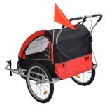 2-in-1 Double 2 Seat Bicycle Trailer Jogger Strollerwith Handle Bar and Wheels Bike Hitch Safety Flag Foldable Bike Traile