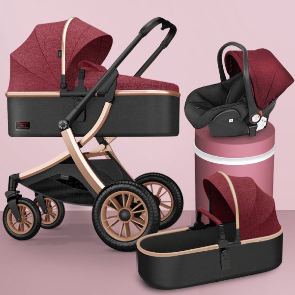 Luxury Baby Stroller 3 in 1 X Design Cart Portable Travel Baby Carriage Fold Pram Aluminum Frame High Landscape Car for Newborn