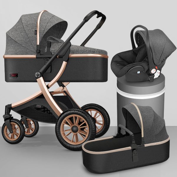 Luxury Baby Stroller 3 in 1 X Design Cart Portable Travel Baby Carriage Fold Pram Aluminum Frame High Landscape Car for Newborn